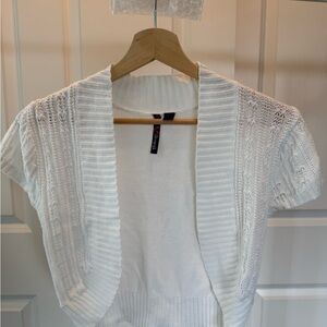 White Knit Short Sleeve Cardigan